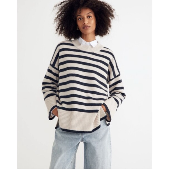 Madewell (Re)sourced Cashmere Sweater in Stripe Oversized Nautical, size Small - Picture 1 of 15